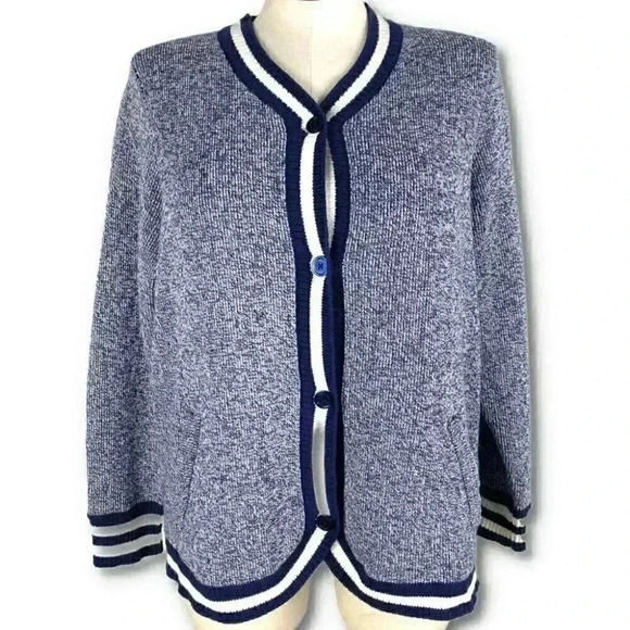 C Wonder Womens sweater size 1X blue white button down grandpa cardigan - Picture 1 of 9